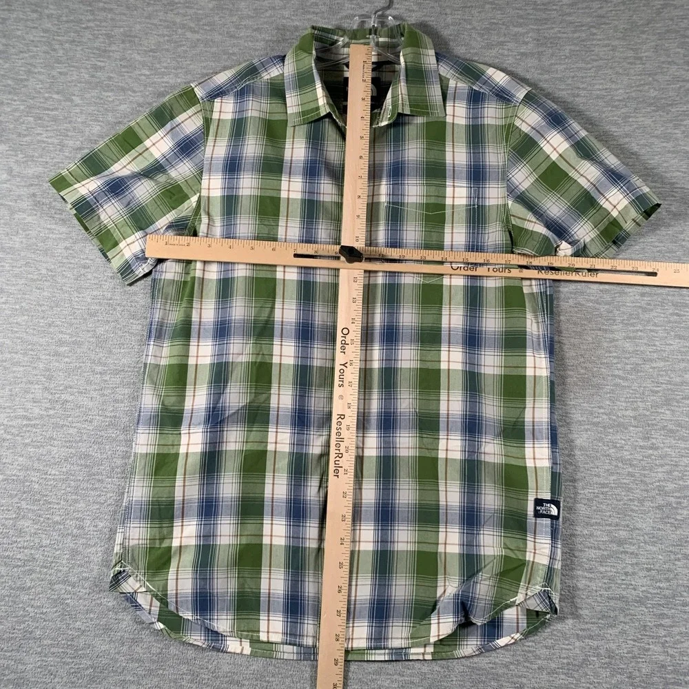 The North Face Shirt Mens Small Green Blue Plaid Short Sleeve Button Casual
